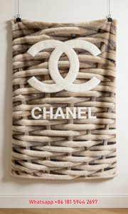 Luxury Chanel Rattan Weave Flannel Throw Blanket  Minimalist Neutral Texture Print IMG_7189